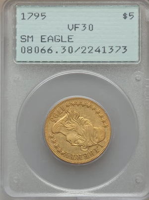 image for: 1795 $5 Small Eagle, BD-4, R.5, VF30 PCGS....