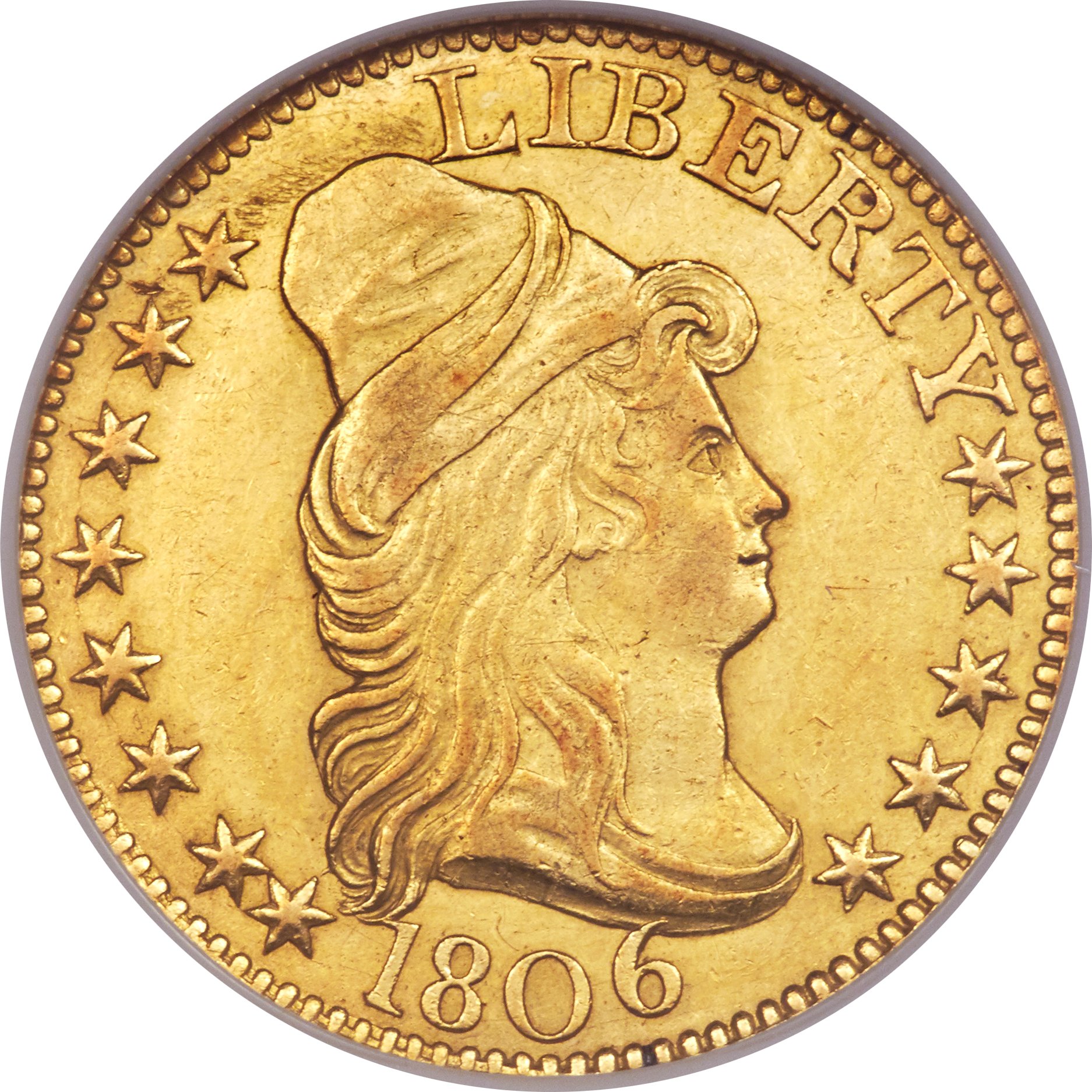 image for: 1806 $5 Pointed 6, 8x5 Stars, BD-1, R.4, AU53 NGC....