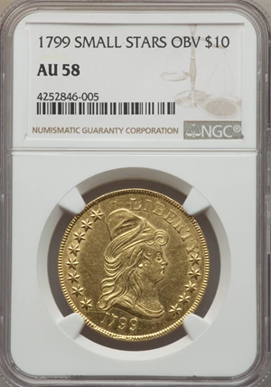 image for: 1799 $10 Small Obverse Stars, BD-6, R.5, AU58 NGC....