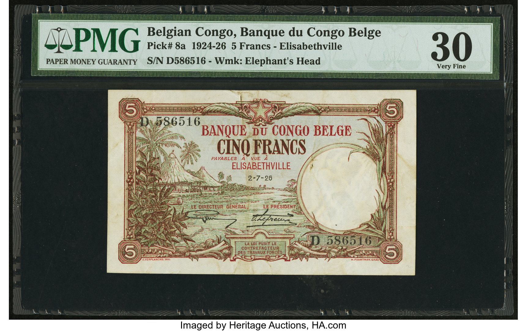 image for: Belgian Congo  5 francs (B203a2)