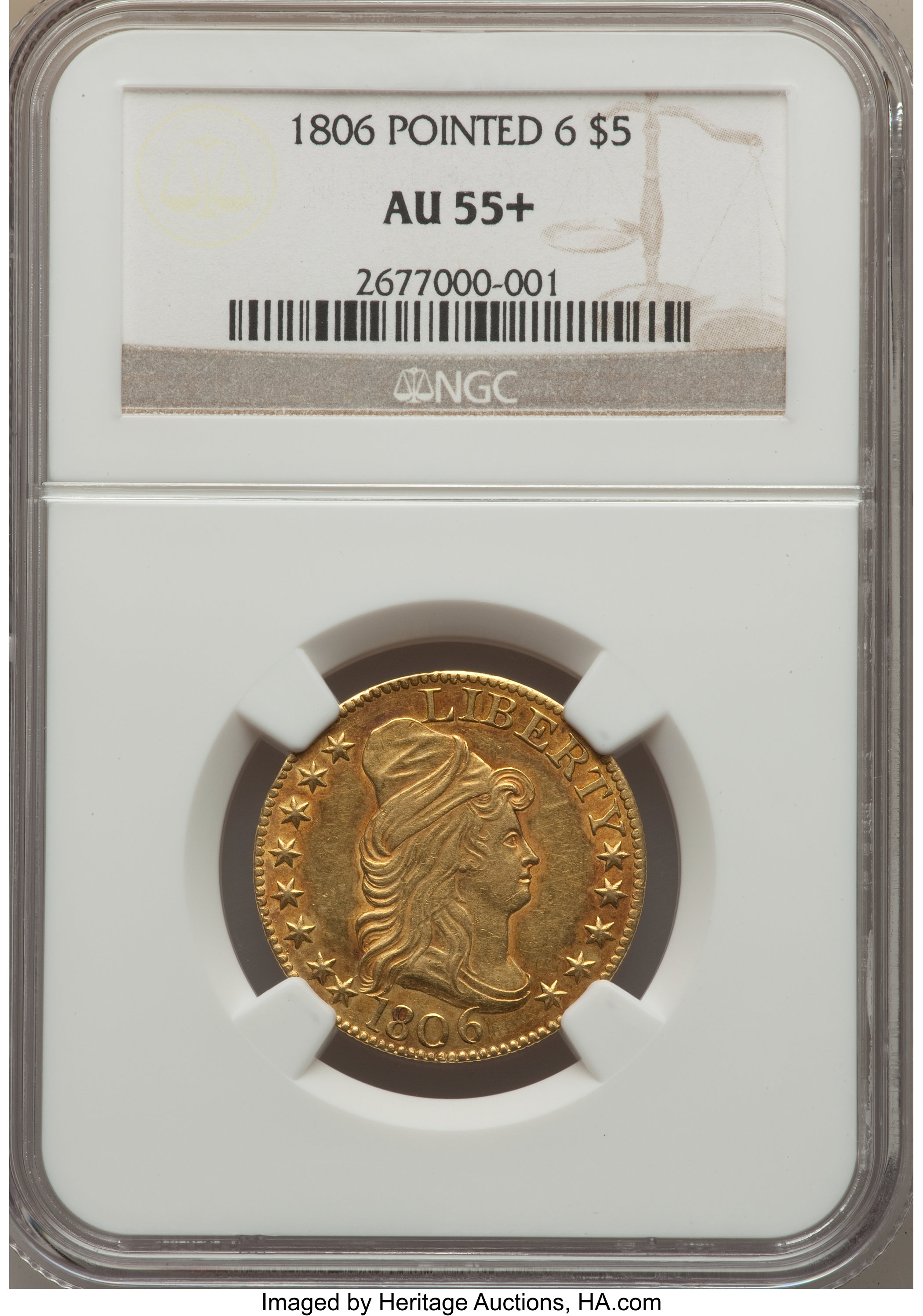 image for: 1806 $5 Pointed 6, 8x5 Stars, BD-1, R.4, AU55+ NGC....