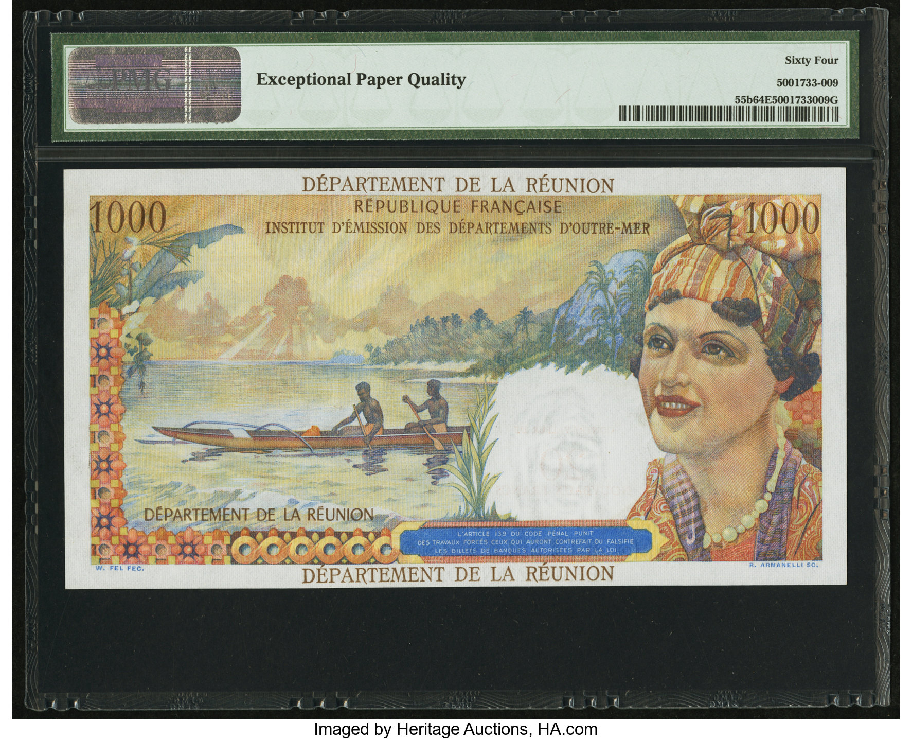 image for: Reunion  20 nouveaux francs on 1,000 francs(B507bp)