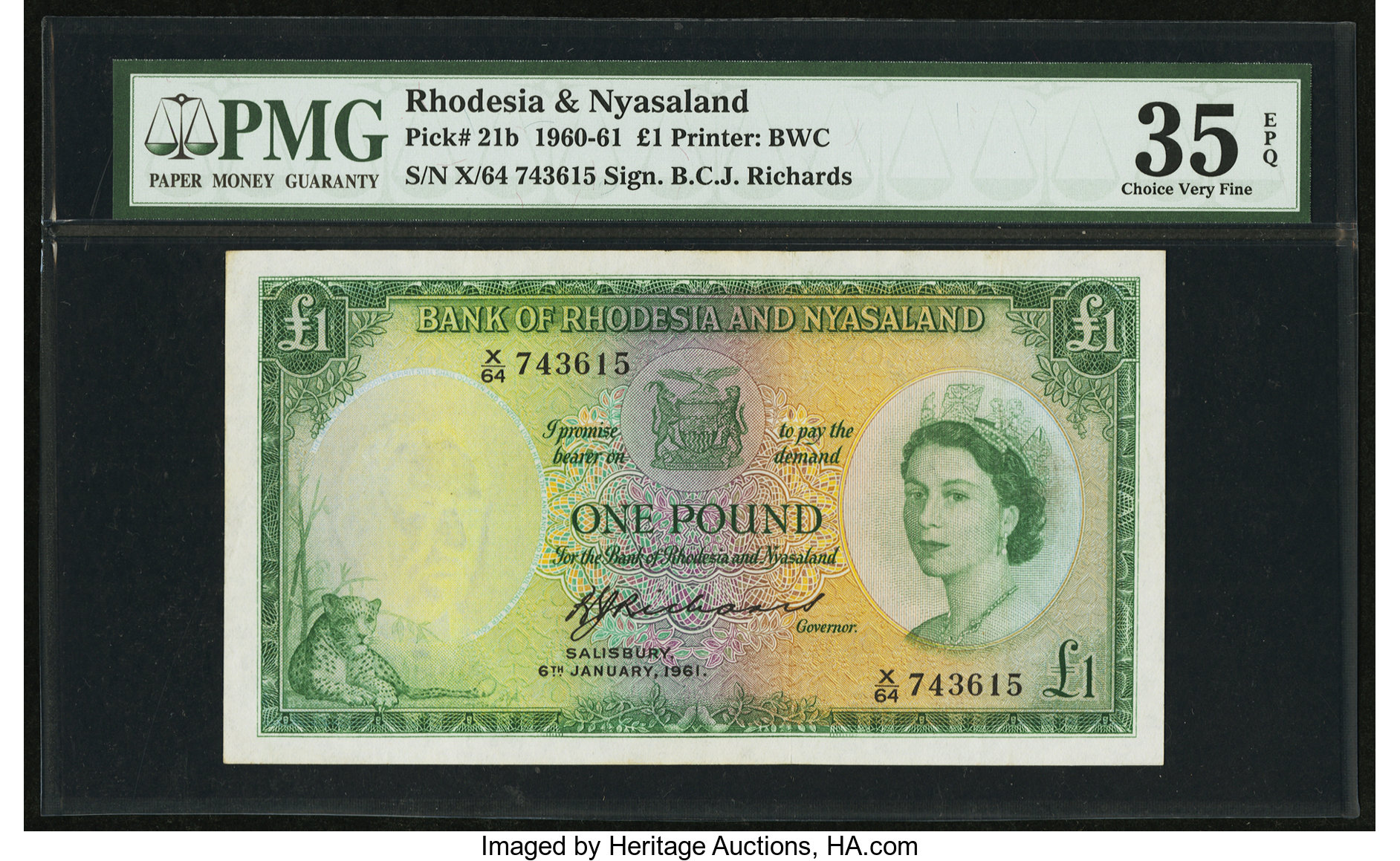 image for: Rhodesia and Nyasaland  1 pound(B102b77s)