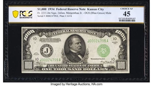 image for: Fr. 2211-J $1,000 1934 Mule Federal Reserve Note. PCGS Banknote Choice XF 45....