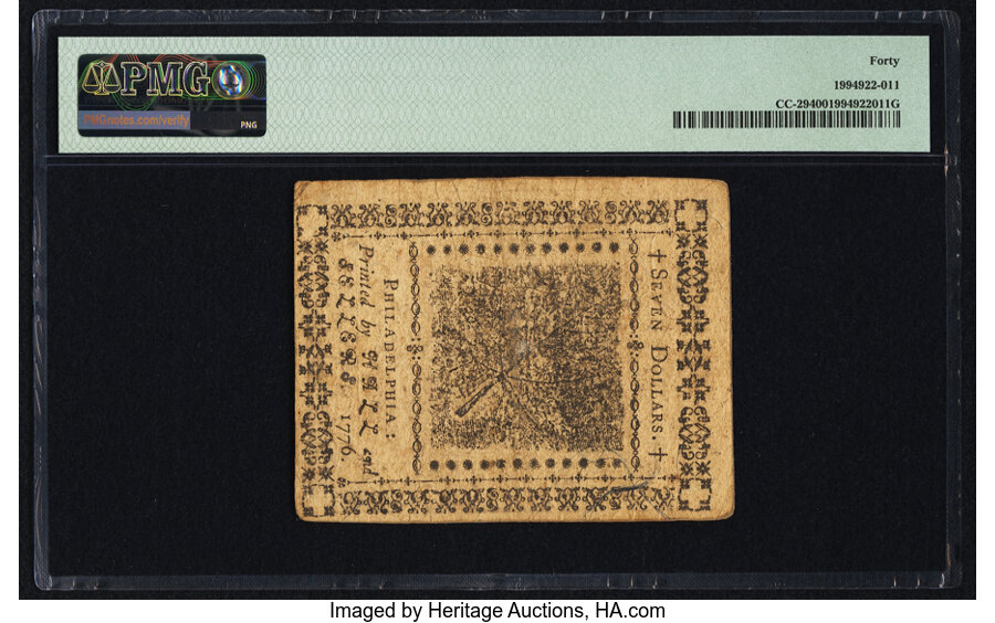 image for: Continental Currency February 17, 1776 $7 PMG Extremely Fine 40....