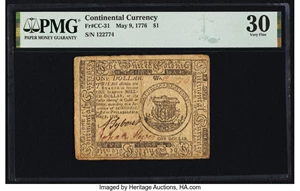 image for: Continental Currency May 9, 1776 $1 PMG Very Fine 30....