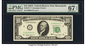 image for: Fr. 2017-I* $10 1963A Federal Reserve Star Note. PMG Superb Gem Unc 67 EPQ....