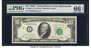 image for: Fr. 2021-I* $10 1969C Federal Reserve Star Note. PMG Gem Uncirculated 66 EPQ....