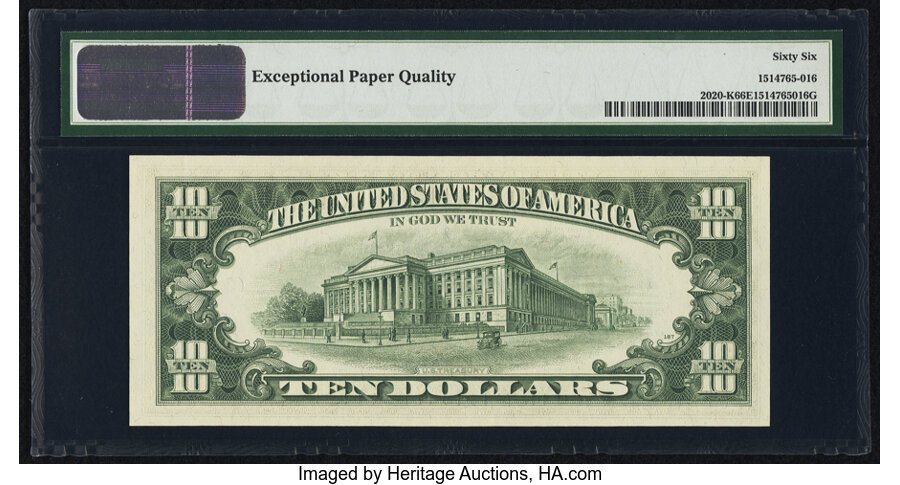 image for: Fr. 2020-K $10 1969B Federal Reserve Note. PMG Gem Uncirculated 66 EPQ....