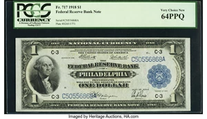 image for: Fr. 717 $1 1918 Federal Reserve Bank Note PCGS Very Choice New 64PPQ....
