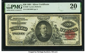 image for: Fr. 320 $20 1891 Silver Certificate PMG Very Fine 20....