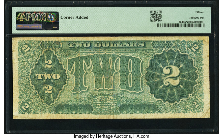 image for: Fr. 353 $2 1890 Treasury Note PMG Choice Fine 15 Net....