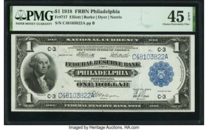 image for: Fr. 717 $1 1918 Federal Reserve Bank Note PMG Choice Extremely Fine 45 EPQ....