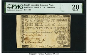 image for: South Carolina March 6, 1776 £25 PMG Very Fine 20 Net....
