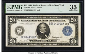 image for: Fr. 971b $20 1914 Federal Reserve Note PMG Choice Very Fine 35....