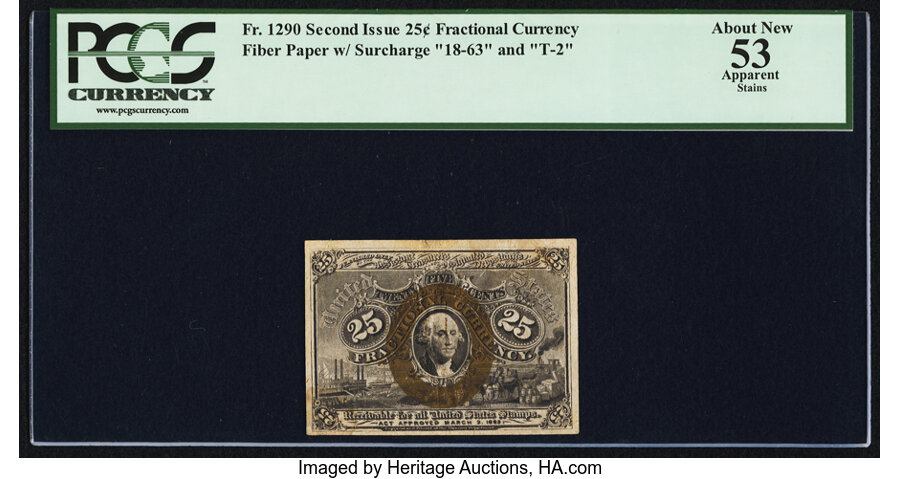 image for: Fr. 1290 25¢ Second Issue PCGS Apparent About New 53....