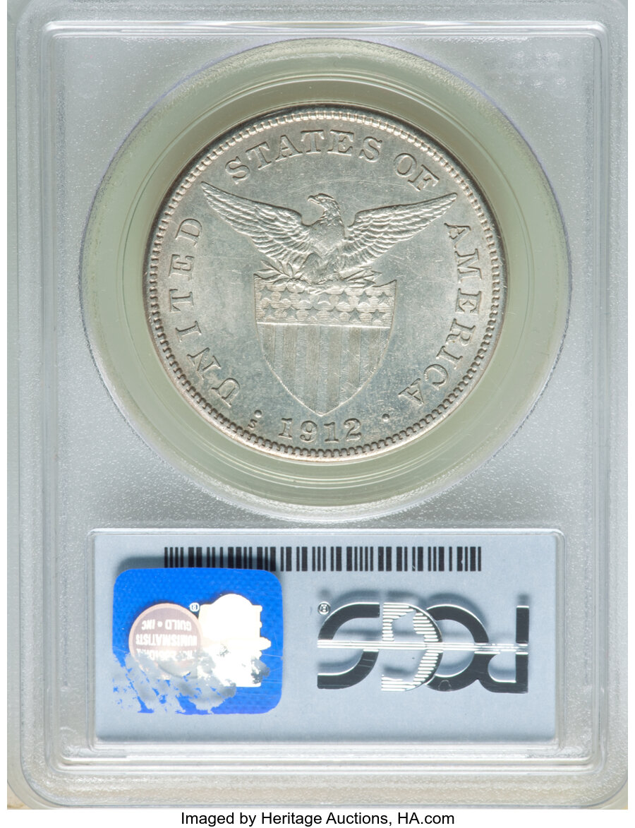 image for: 1912-S  Philippines Peso AU55 PCGS. PCGS Population: (18/33). NGC Census: (0/0).  Mintage 680,000....