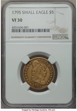image for: 1795 $5 Small Eagle, BD-3, High R.3, VF30 NGC....