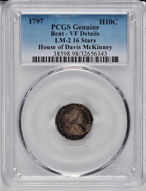 image for: 1797 Draped Bust Half Dime. LM-2. Rarity-4. 16 Stars. VF Details--Bent (PCGS).