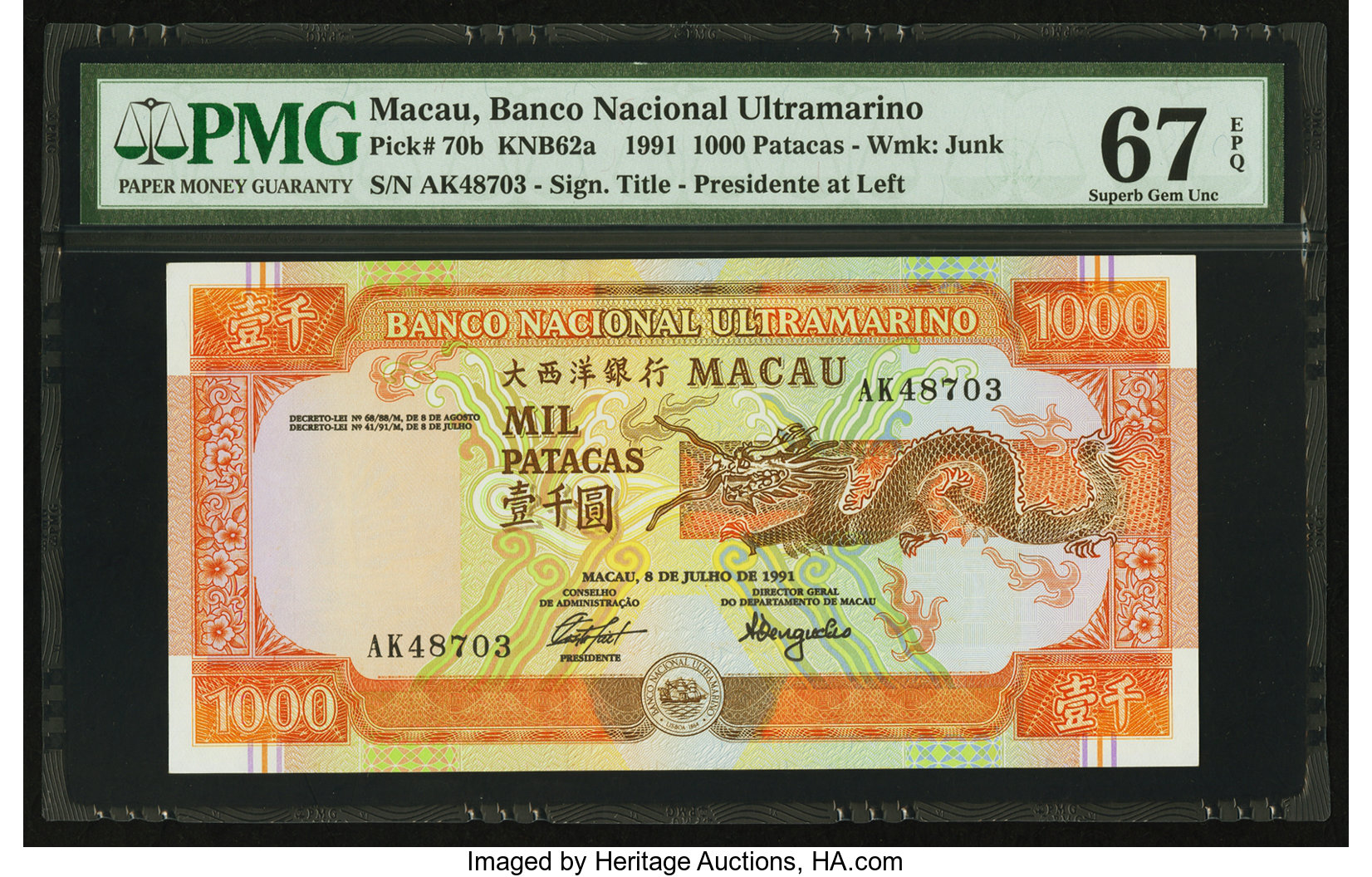 image for: Macau  1,000 patacas (B067a)