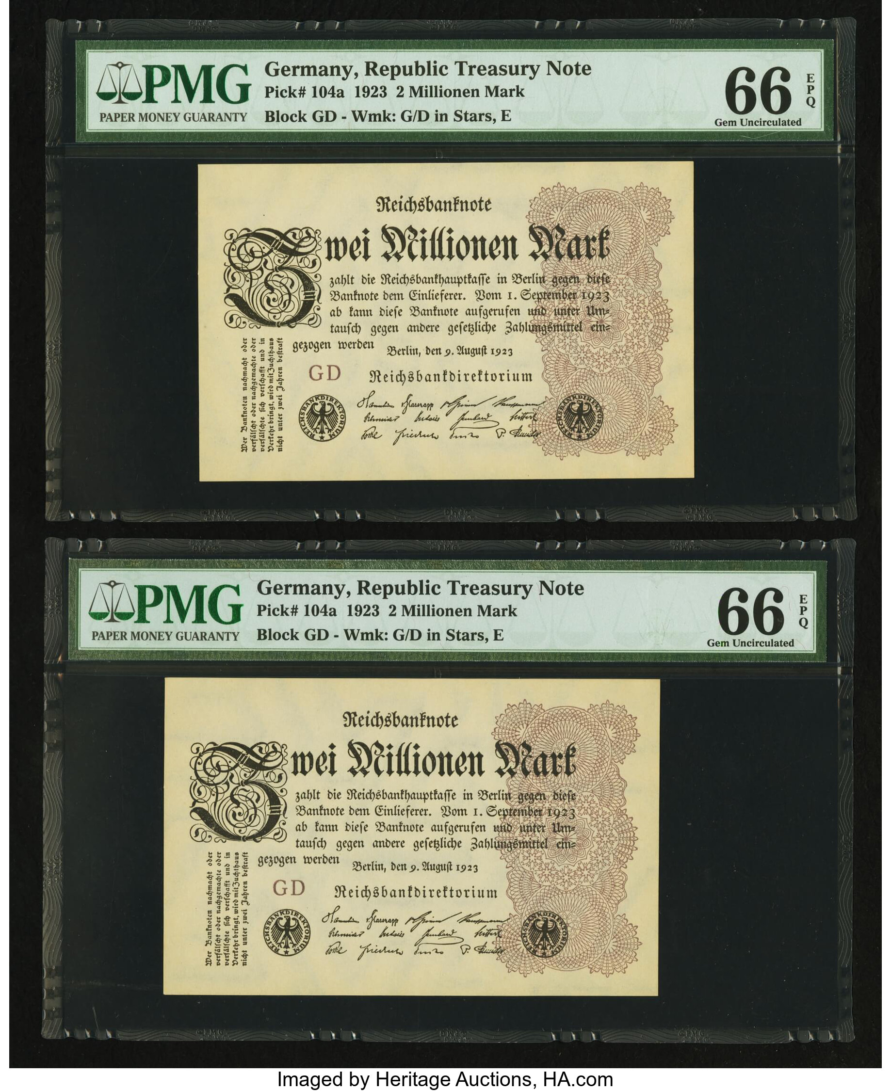 Reichsbank zwei millionen 2,000,000 mark B256a,P104 9 August