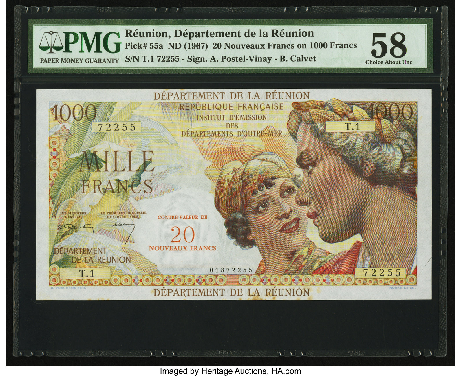 image for: Reunion  20 nouveaux francs on 1,000 francs(B507b)