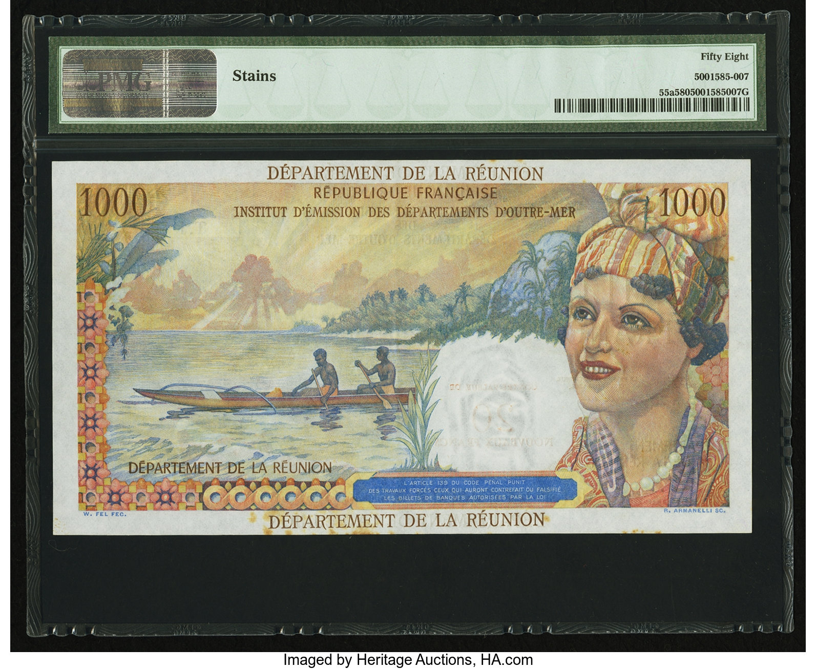 image for: Reunion  20 nouveaux francs on 1,000 francs(B507bp)