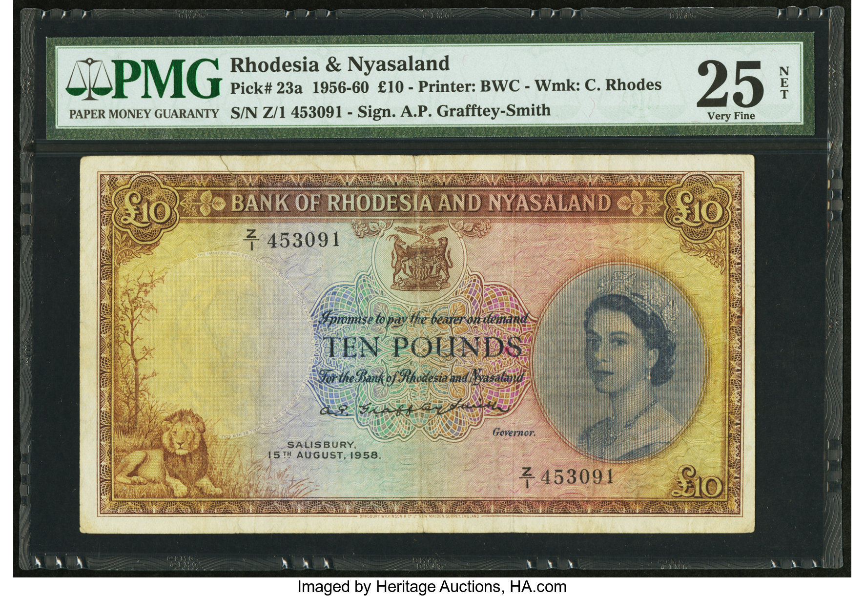 image for: Rhodesia and Nyasaland  10 pounds(B104a)