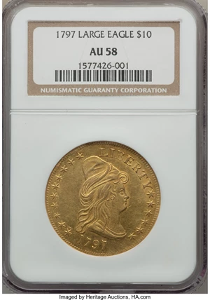 image for: 1797 $10 Large Eagle, BD-4, High R.4, AU58 NGC....