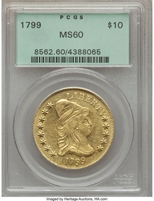 image for: 1799 $10 Small Obverse Stars, BD-7, R.3, MS60 PCGS....