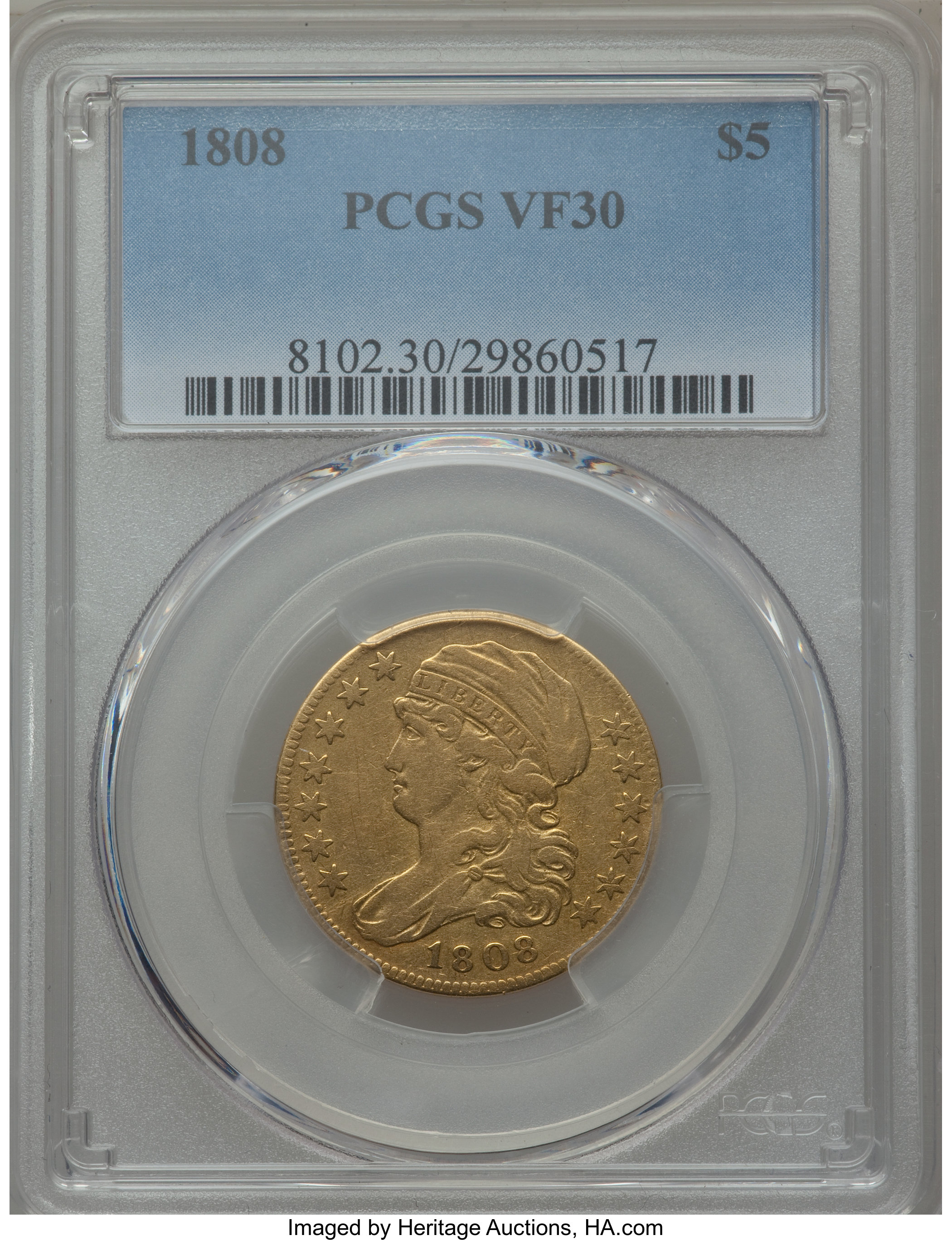 image for: 1808 $5 Wide 5D, BD-4, High R.3, VF30 PCGS....