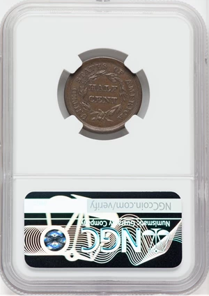 image for: 1857 1/2 C C-1, B-1, R.2, AU58 NGC. NGC Census: (72/375). PCGS Population: (1/13). CDN: $255 Whsle. Bid for NGC/PCGS AU58. ...