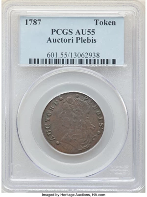 image for: 1787 Token Auctori Plebis Token, Breen-1147, W-8770, R.3, AU55 PCGS. PCGS Population: (7/4). NGC Census: (4/3). CDN: $1,000...