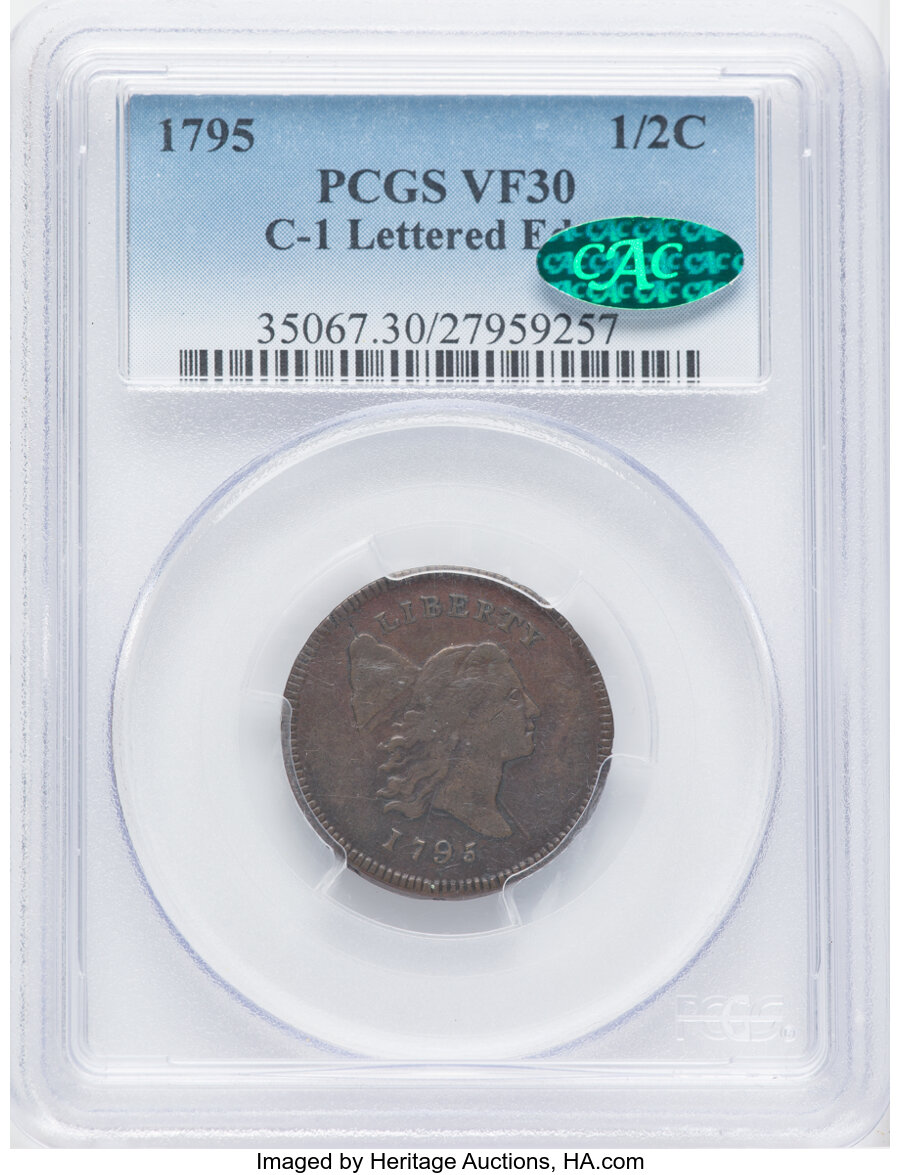 image for: 1795 1/2 C Lettered Edge, C-1, B-1, R.2, VF30 PCGS. CAC.  Mintage 139,690....