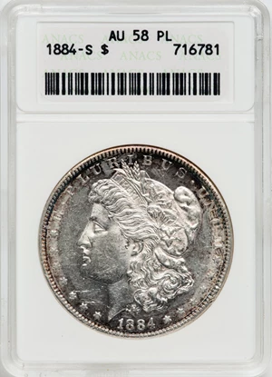 image for: 1884-S $1 AU58 Prooflike ANACS. Mintage 3,200,000. ...