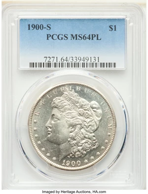 image for: 1900-S $1 MS64 Prooflike PCGS. PCGS Population: (86/28). NGC Census: (69/9). CDN: $1,100 Whsle. Bid for NGC/PCGS MS64. Mint...