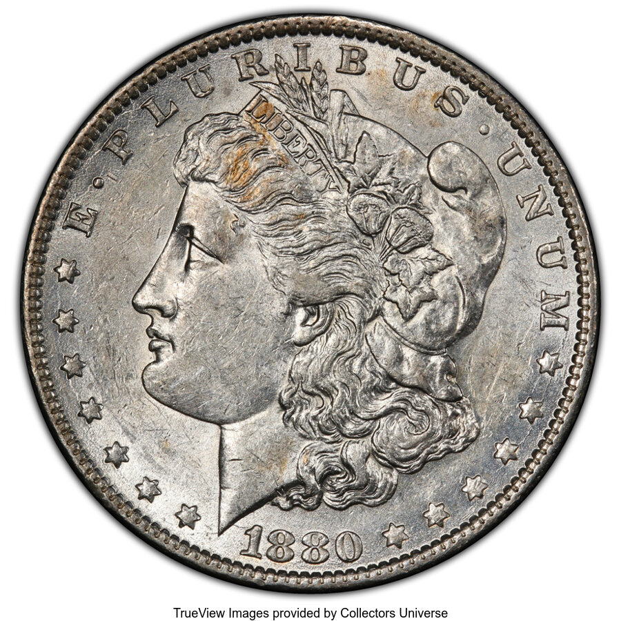 image for: 1880-O $1 Checkmark, VAM-55 AU50 PCGS. Hot 50 Variety. PCGS Population: (4/49 and 0/0+). NGC Census: (0/0 and 0/0+). AU50. ...