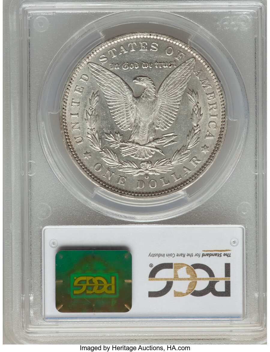 image for: 1889-O $1 Weak Clashed E, VAM-20A, Hot 50, AU50 PCGS. PCGS Population: (11/44). NGC Census: (0/0). CDN: $180 Whsle. Bid for...