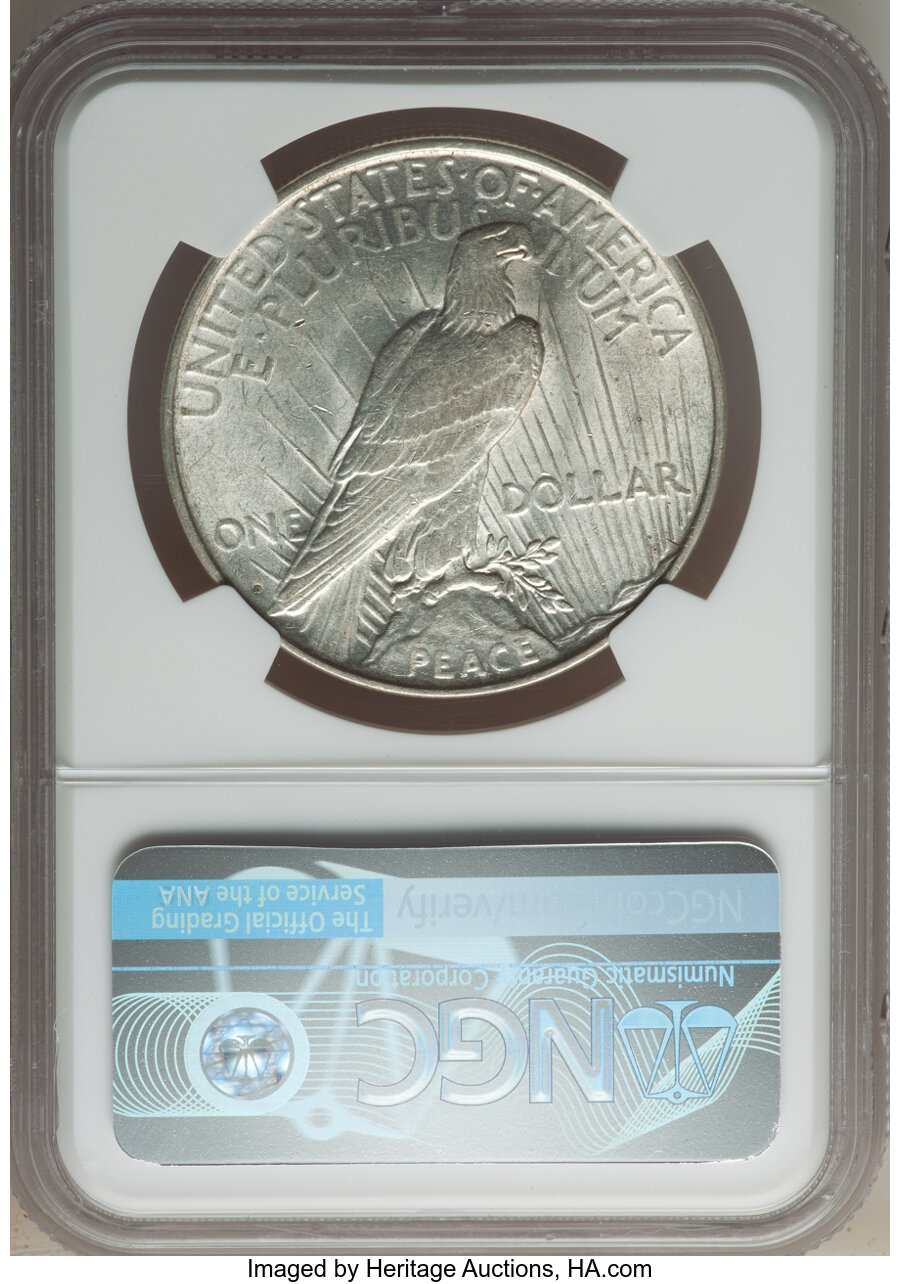 image for: 1922-D $1 Tripled Die Reverse, Leaves & Cash, VAM-7, AU55 NGC. Top 50 Variety. NGC Census: (0/0). PCGS Population: (6/35). ...