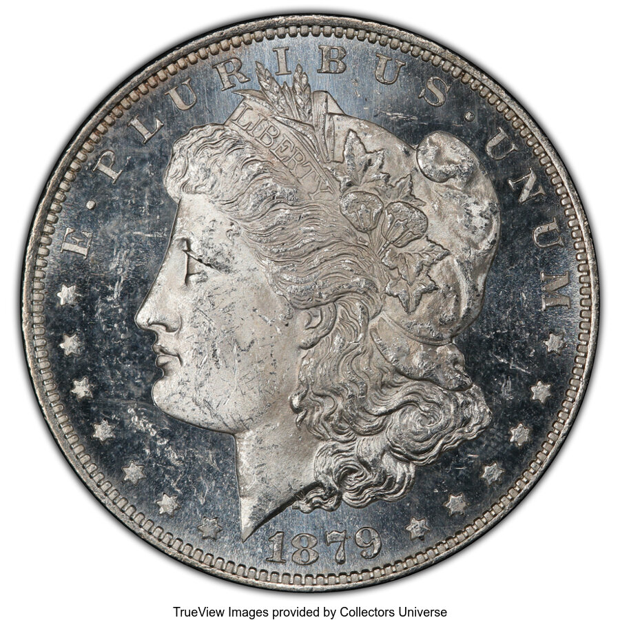 image for: 1879-S $1 Reverse of 1878, VAM-51, MS62 Prooflike PCGS. Top 100 Variety. PCGS Population: (3/8 and 0/0+). NGC Census: (0/0 ...
