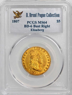 image for: 1807 Capped Bust Right Half Eagle. Bass Dannreuther-6. Rarity-4+. Mint State-64 (PCGS).