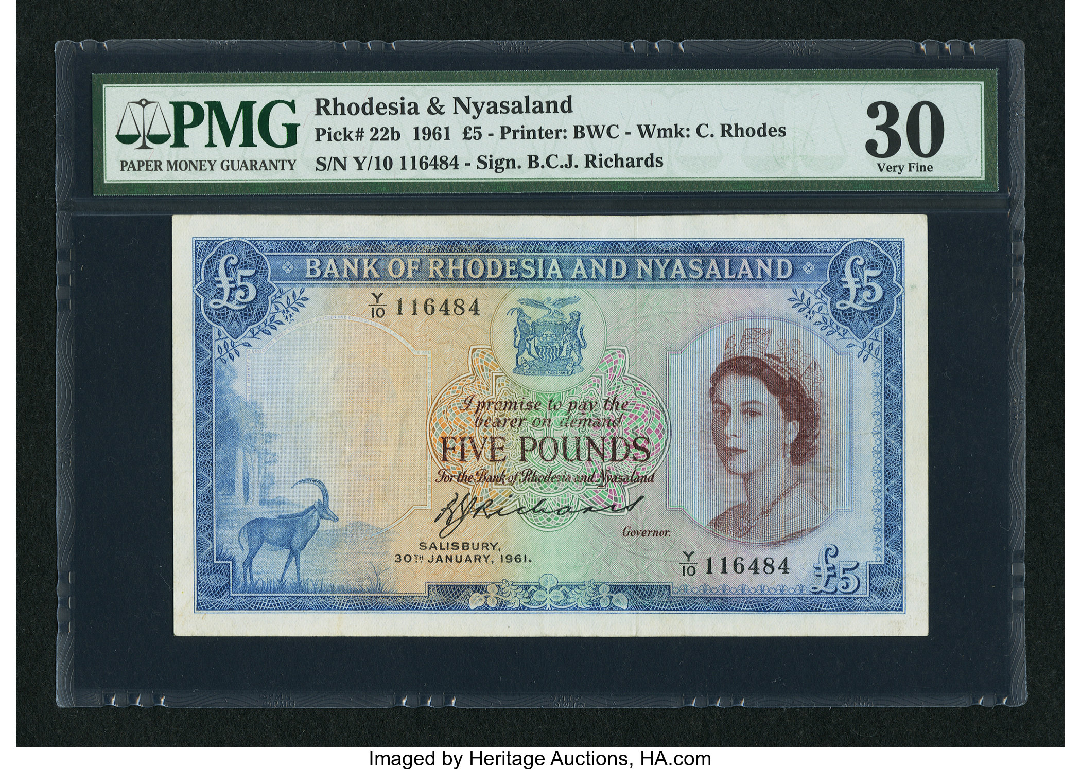 image for: Rhodesia and Nyasaland  5 pounds(B103a2as)