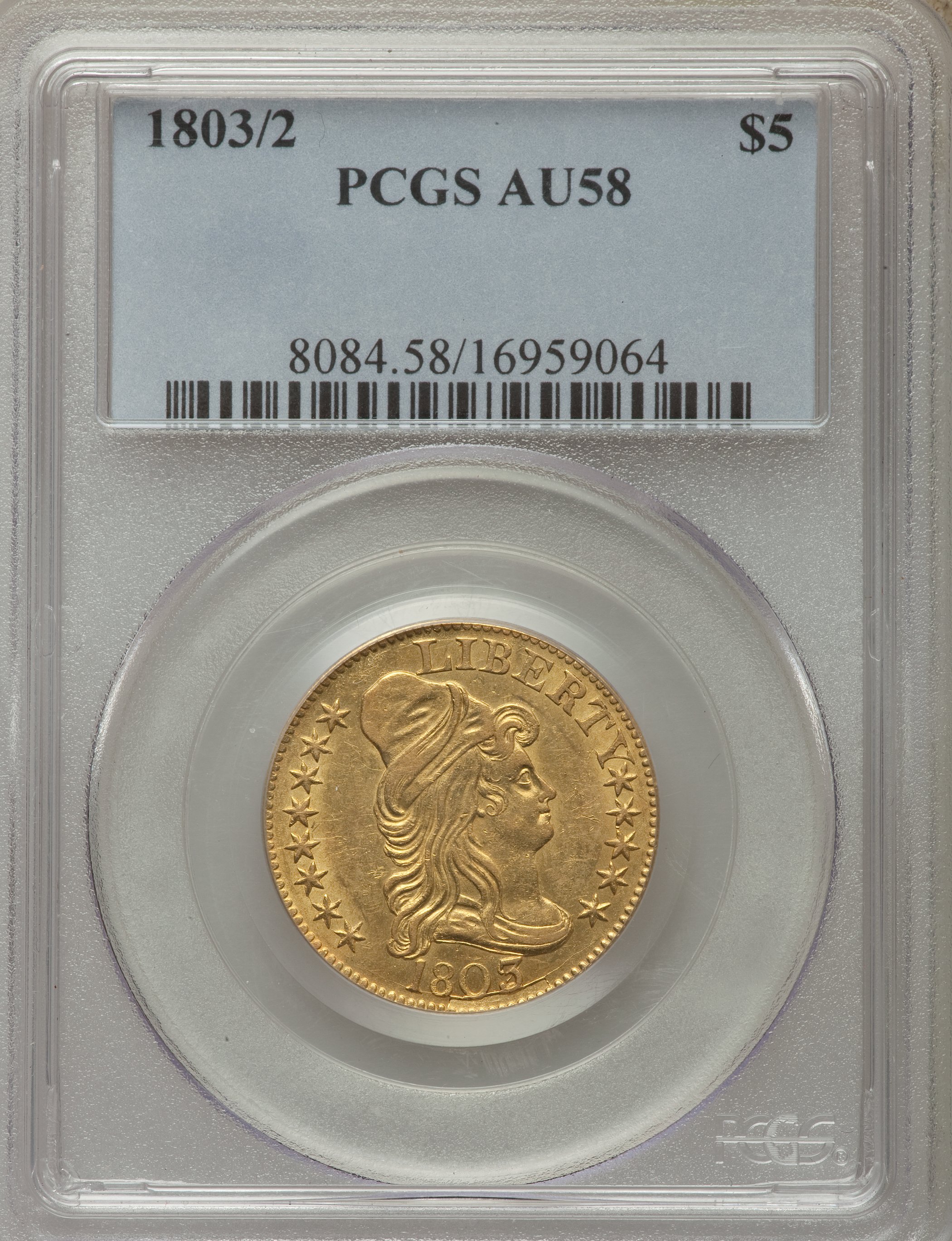 image for: 1803/2 $5 BD-4, R.4, AU58 PCGS....