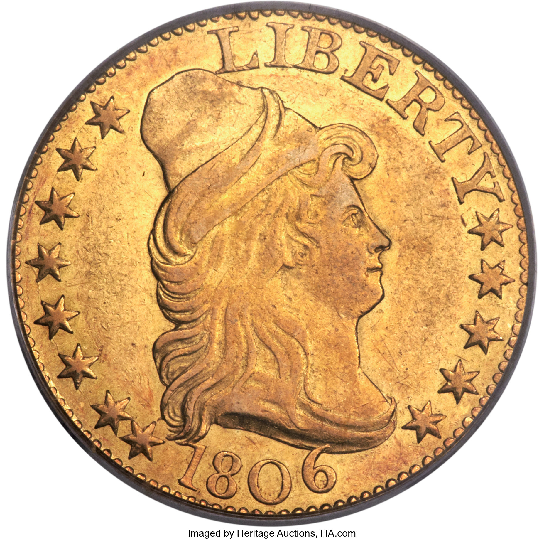 image for: 1806 $5 Pointed 6, 8x5 Stars, BD-1, R.4, AU53 PCGS. CAC....