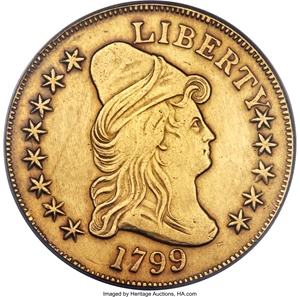 image for: 1799 $10 Small Obverse Stars, BD-7, R.3 -- Repaired, Whizzed -- ANACS. AU50 Details....
