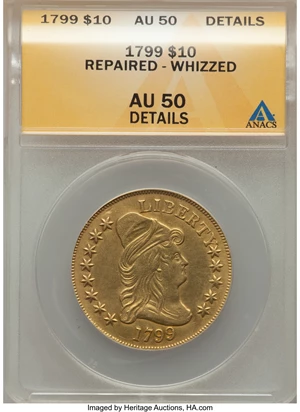 image for: 1799 $10 Small Obverse Stars, BD-7, R.3 -- Repaired, Whizzed -- ANACS. AU50 Details....