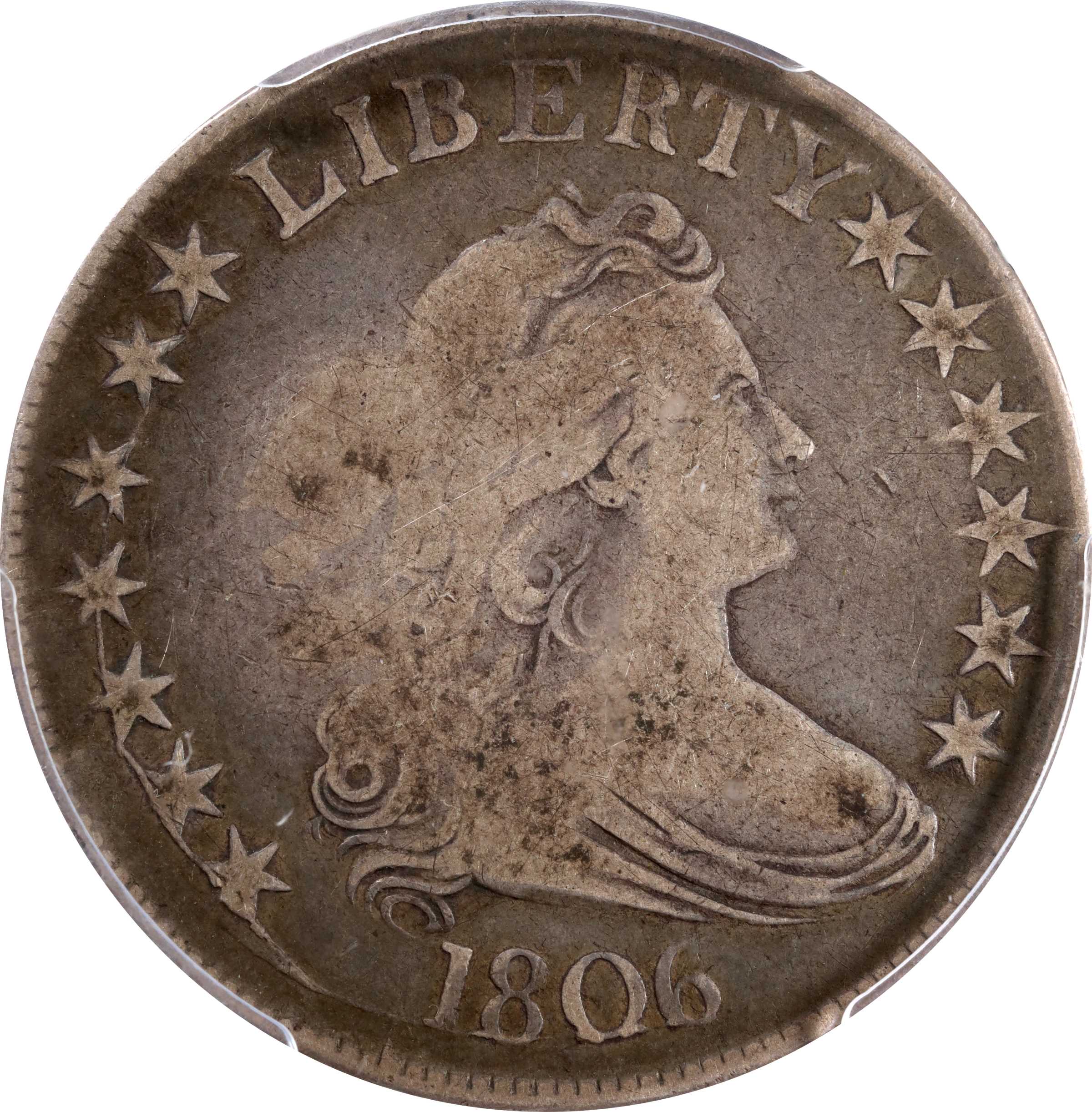 image for: 1806 Draped Bust Half Dollar. O-117. Pointed 6, Stem Through Claw. VG-10 (PCGS).