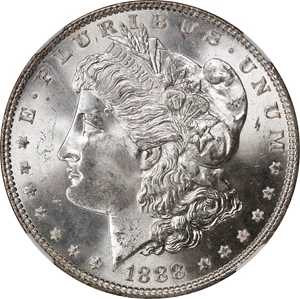 image for: 1888 Morgan Silver Dollar. VAM-16A. Hot 50 Variety. Doubled Die Reverse, Wreath & Gouge. MS-64 (NGC). CAC.