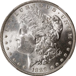 image for: 1888 Morgan Silver Dollar. VAM-16A. Hot 50 Variety. Doubled Die Reverse, Wreath & Gouge. MS-64 (NGC).