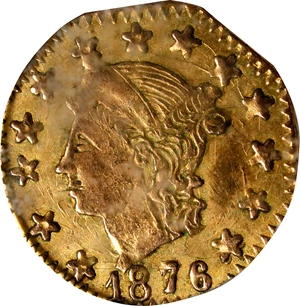 image for: 1876 Octagonal 25 Cents. BG-780. Rarity-4. Liberty Head. AU-55 (PCGS).